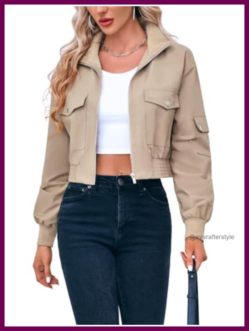 Women's Cropped Bomber Jacket Lightweight Zip Up Short Coat